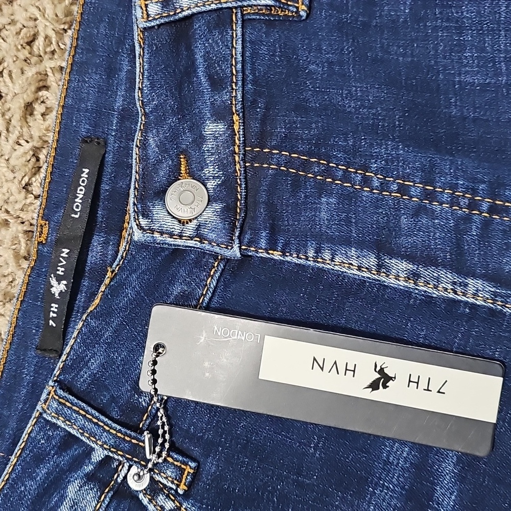 NWT 7TH HVN Jean Shorts Distressed Paint Stretch Blue Denim 36 Jorts Stretch - Picture 2 of 9